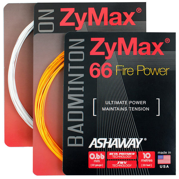 Ashaway Zymax 66 Fire Power Badminton Strings, packaged in packets